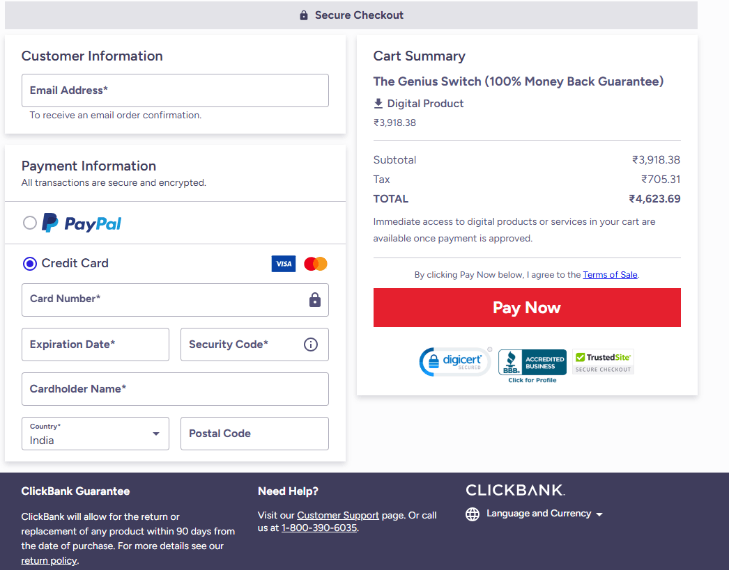 The Genius Switch Checkout Page